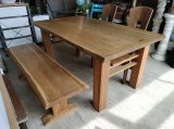 【愛知近郊・配送可】無垢 テーブル4点セット ダイニングテーブル 幅150cm×奥行87.5cm×高さ68.5cm イス2脚 ベンチ付