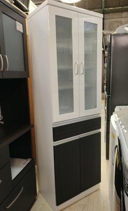 画像1: 【愛知近郊・配送可】食器棚 薄型 スリム ガラス 引出し 木目調 高さ183cm×幅58cm×奥行41cm