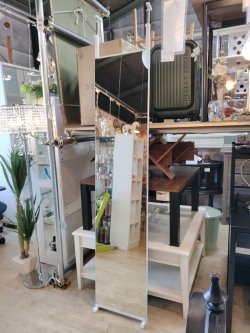画像2: 【愛知近郊・配送可】突っ張り式ミラー 高さ約203〜286cm×幅40cm 姿見 全身鏡 ホワイト 薄型 スリム 省スペース