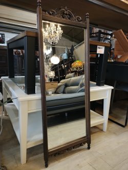 画像1: ヴィンテージ★Hari Mirror ハリ ミラー 壁掛けミラー 全身鏡 姿見 茶枠 高さ113.5cm×幅42.5cm×奥行3.5cm バリ風 アジアンテイスト