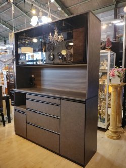 画像2:  美品【愛知近郊・配送可】IDC参考価格198,000円 松田家具 食器棚 キッチンボード ガバーナ 高さ203×幅156×奥行48cm 石目柄 クローチェ