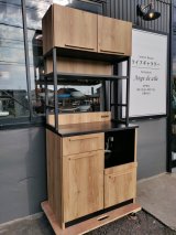 【愛知近郊・配送可】タカシン家具 食器棚 キッチンボード スライド棚 引出し 高さ186cm×幅82.5cm×奥行47cm ナチュラル×ブラック
