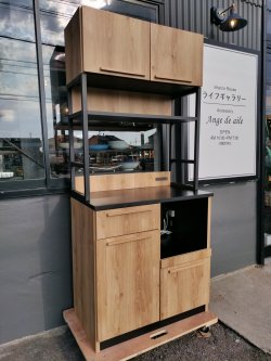 画像1: 【愛知近郊・配送可】タカシン家具 食器棚 キッチンボード スライド棚 引出し 高さ186cm×幅82.5cm×奥行47cm ナチュラル×ブラック