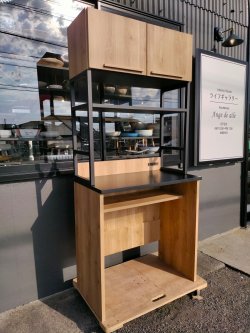 画像1:  【愛知近郊・配送可】タカシン家具 食器棚 キッチンボード コンセント付 高さ186cm×幅82.5cm×奥行47cm ナチュラル×ブラック