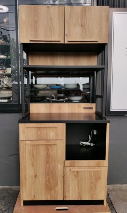 画像2: 【愛知近郊・配送可】タカシン家具 食器棚 キッチンボード スライド棚 引出し 高さ186cm×幅82.5cm×奥行47cm ナチュラル×ブラック
