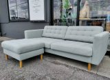 画像: 【愛知近郊・配送可】定価110,980円 3人掛け布張りソファー オットマン付 木製脚 幅約205cm×奥行：約95cm×高さ：約78cm ライトグリーン