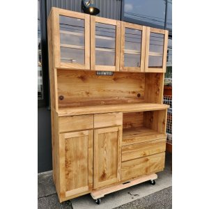 画像: 【愛知近郊・配送可】食器棚 4枚扉キッチンボード モイス付 ベアトラ 高さ182.5cm×幅139cm×奥行46.5cm ナチュラル